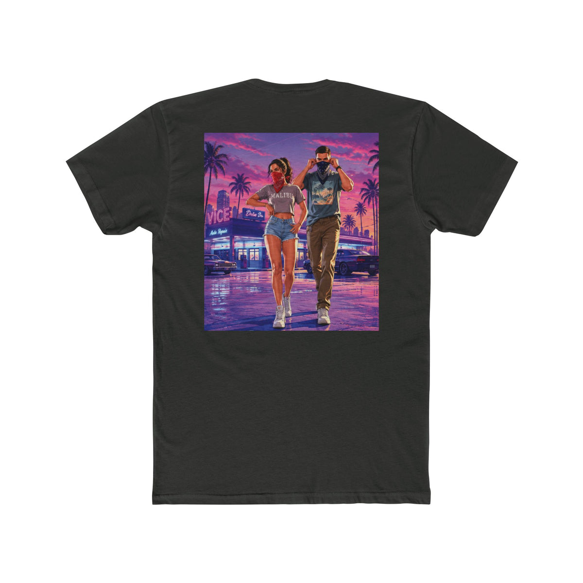 Retro Miami Night Tee — Vaporwave Couple Graphic T-Shirt