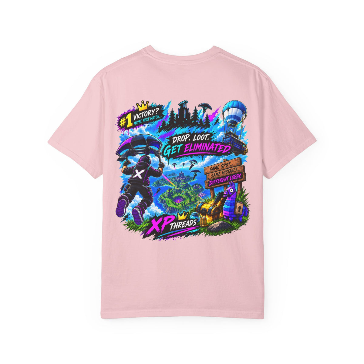 Drop Loot Get Eliminated Gamer Graphic T-Shirt | XP Threads