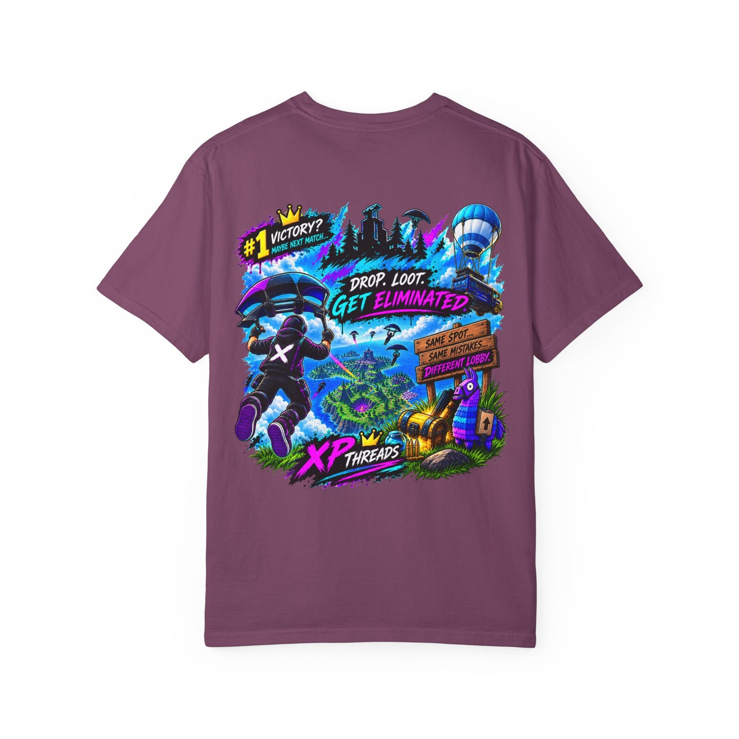 Drop Loot Get Eliminated Gamer Graphic T-Shirt | XP Threads