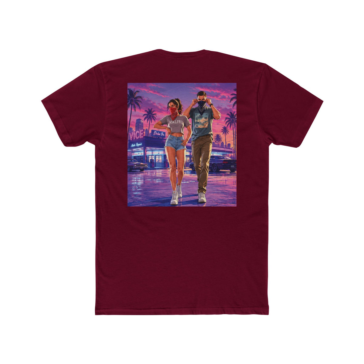 Retro Miami Night Tee — Vaporwave Couple Graphic T-Shirt