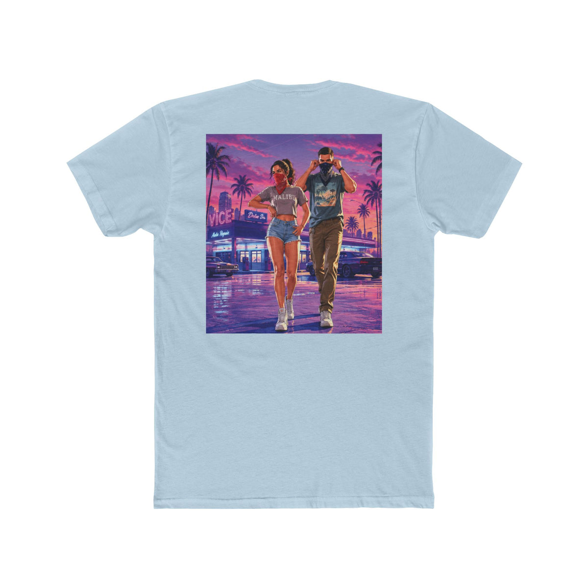 Retro Miami Night Tee — Vaporwave Couple Graphic T-Shirt