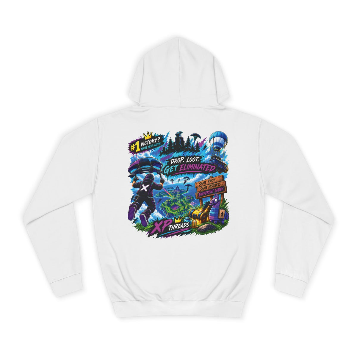 Gaming College Hoodie – 'XP Threads' Battle Royale Graphic Pullover