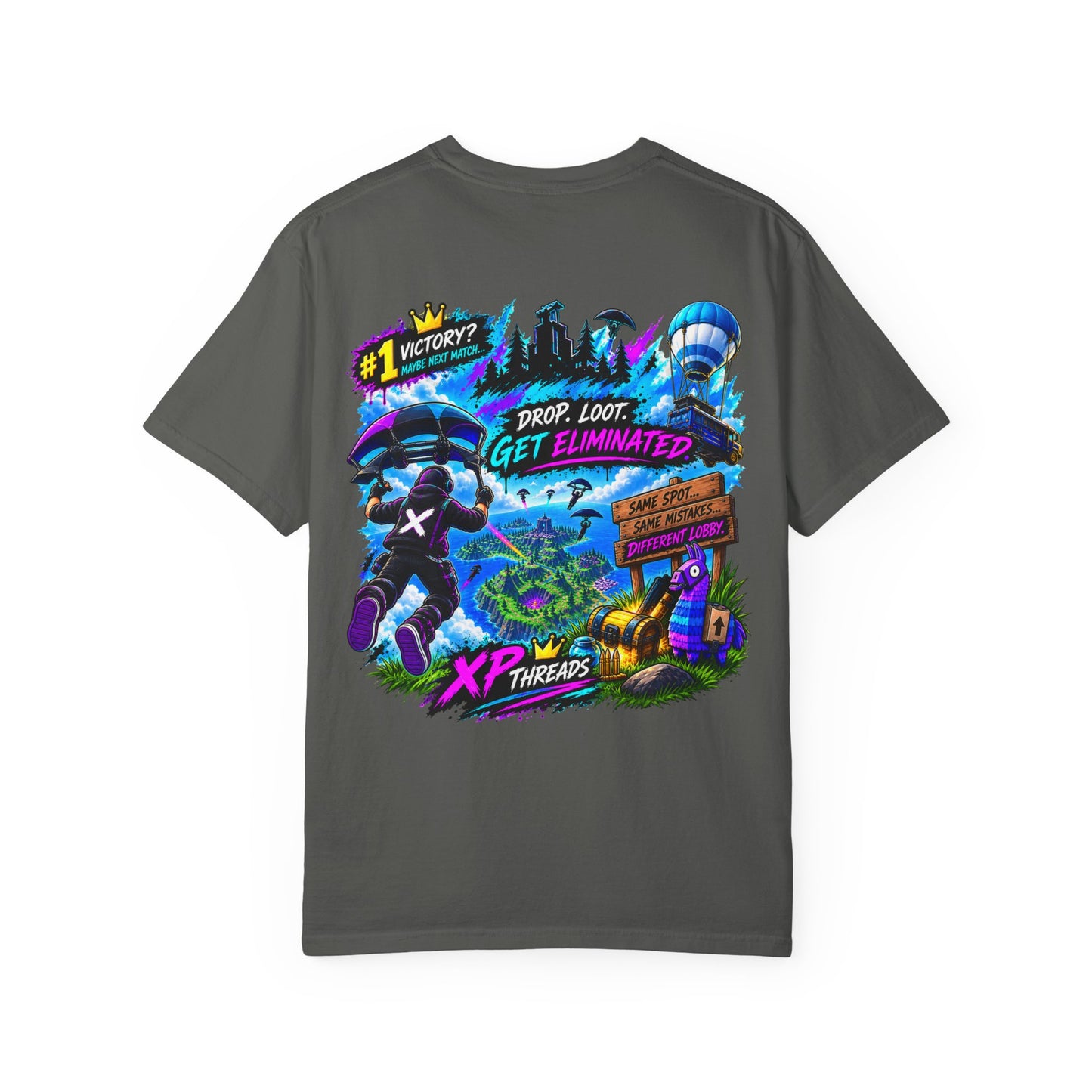 Drop Loot Get Eliminated Gamer Graphic T-Shirt | XP Threads