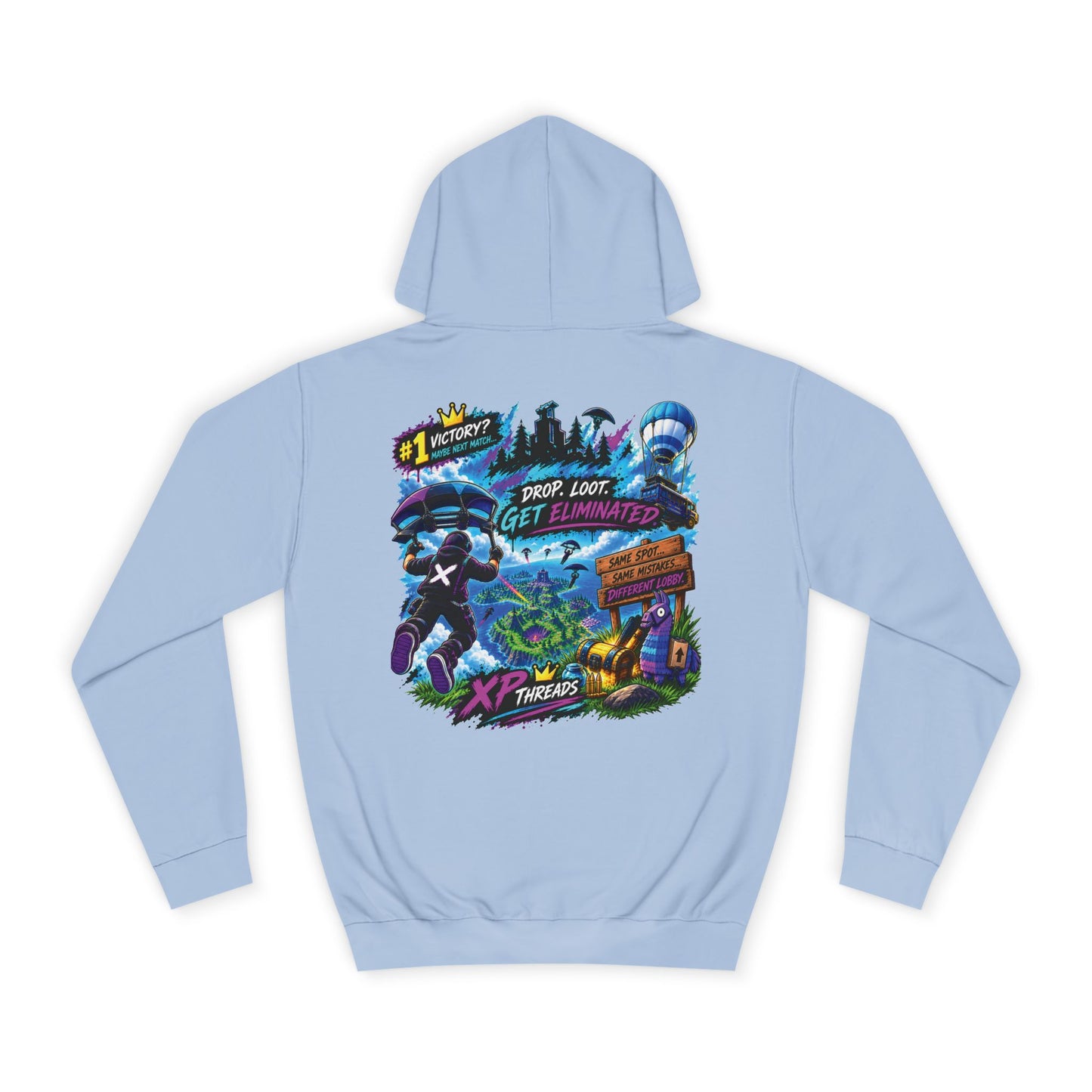 Gaming College Hoodie – 'XP Threads' Battle Royale Graphic Pullover