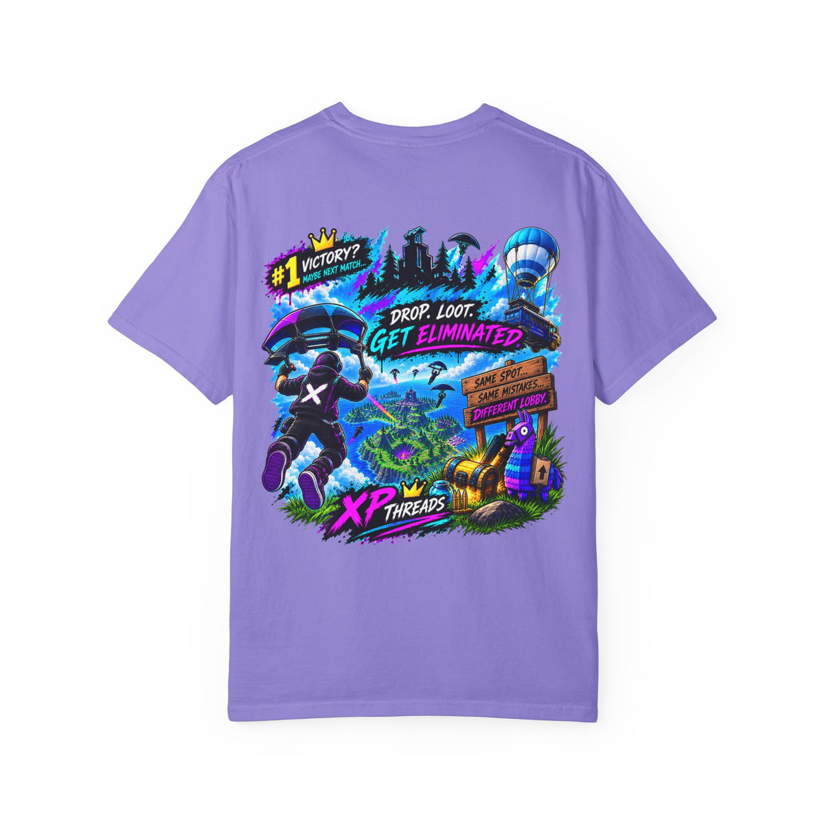 Drop Loot Get Eliminated Gamer Graphic T-Shirt | XP Threads