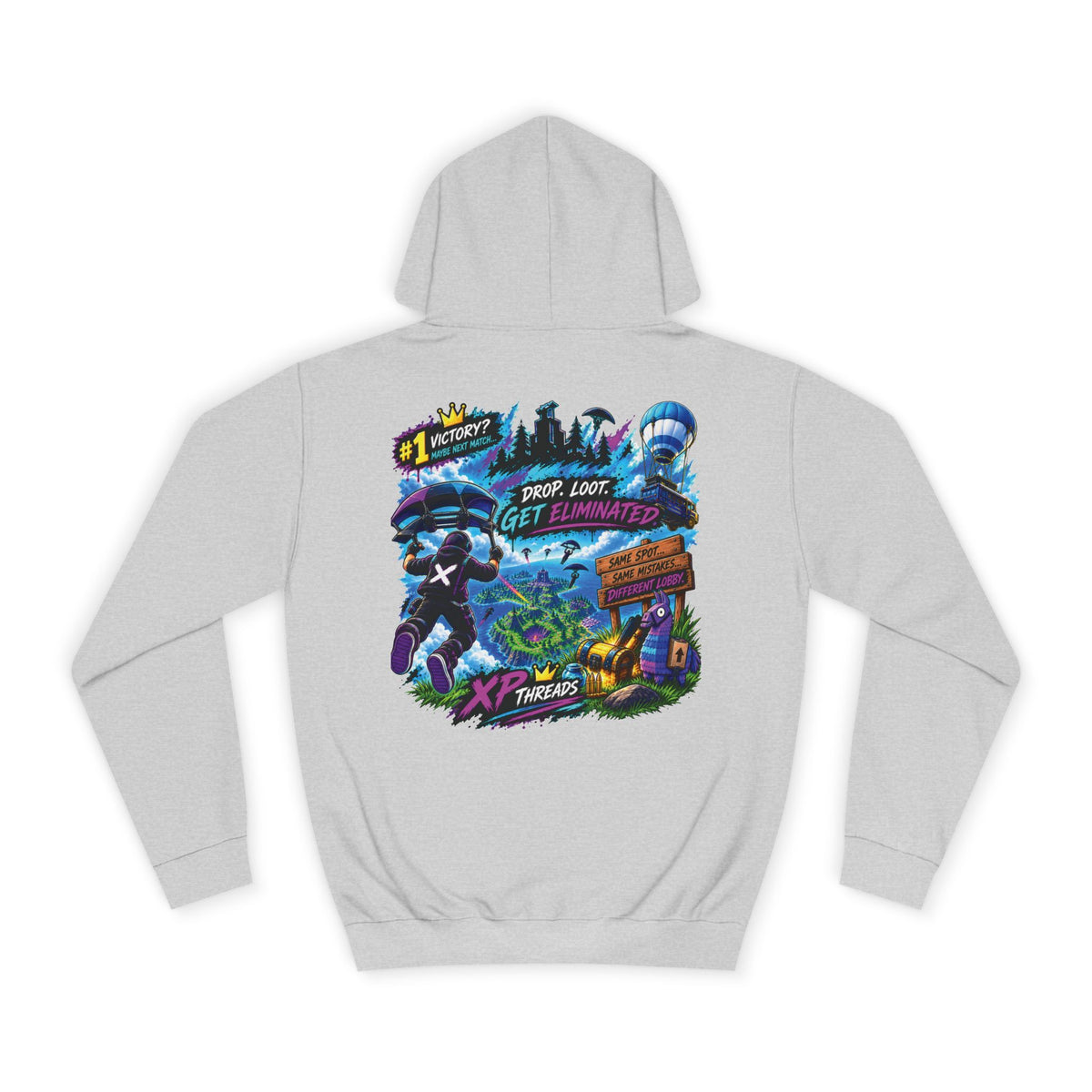 Gaming College Hoodie – 'XP Threads' Battle Royale Graphic Pullover
