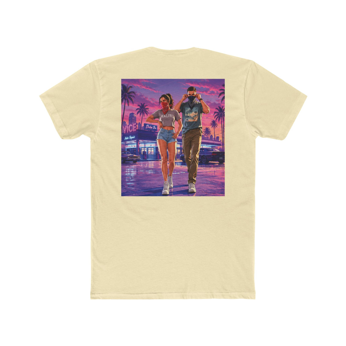 Retro Miami Night Tee — Vaporwave Couple Graphic T-Shirt