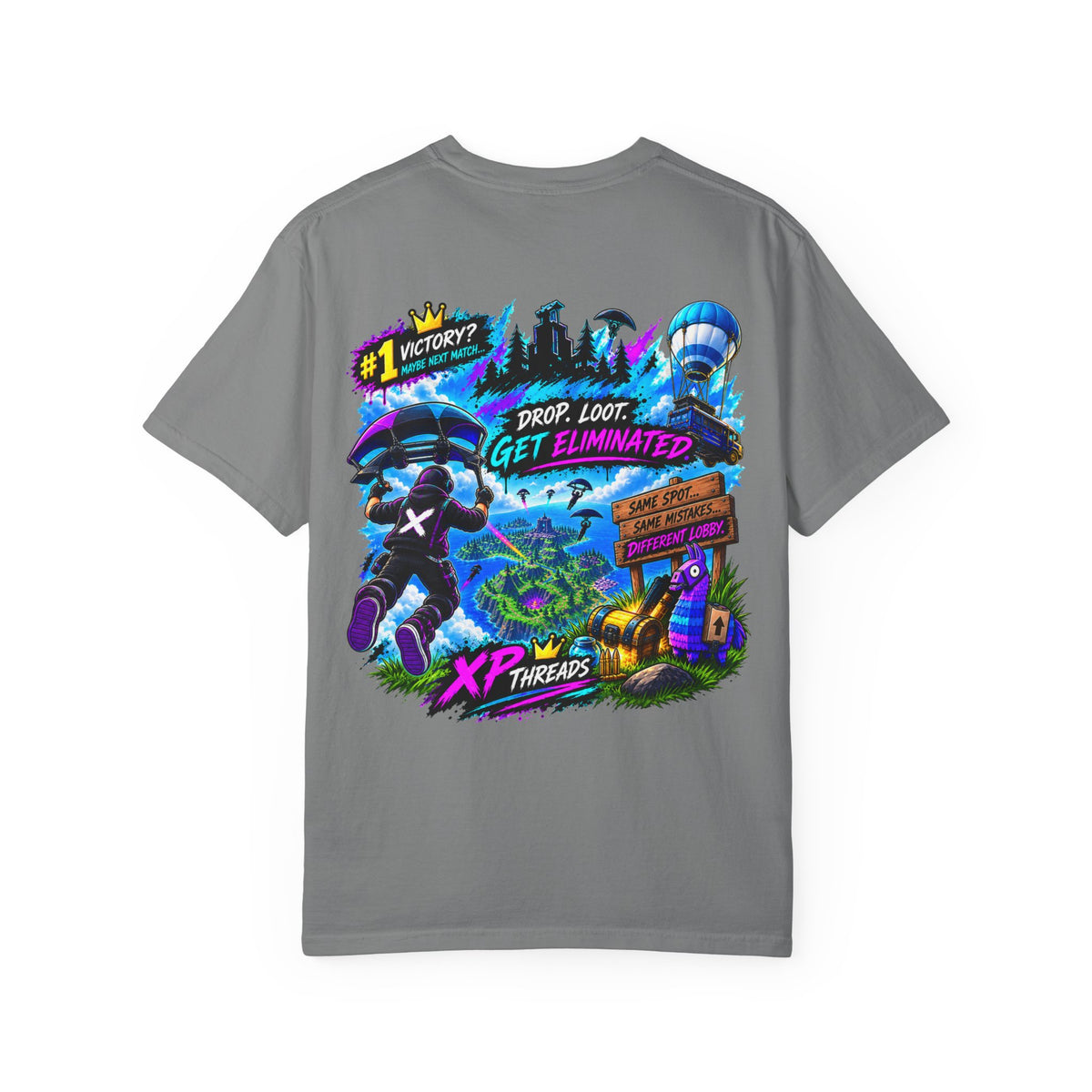 Drop Loot Get Eliminated Gamer Graphic T-Shirt | XP Threads