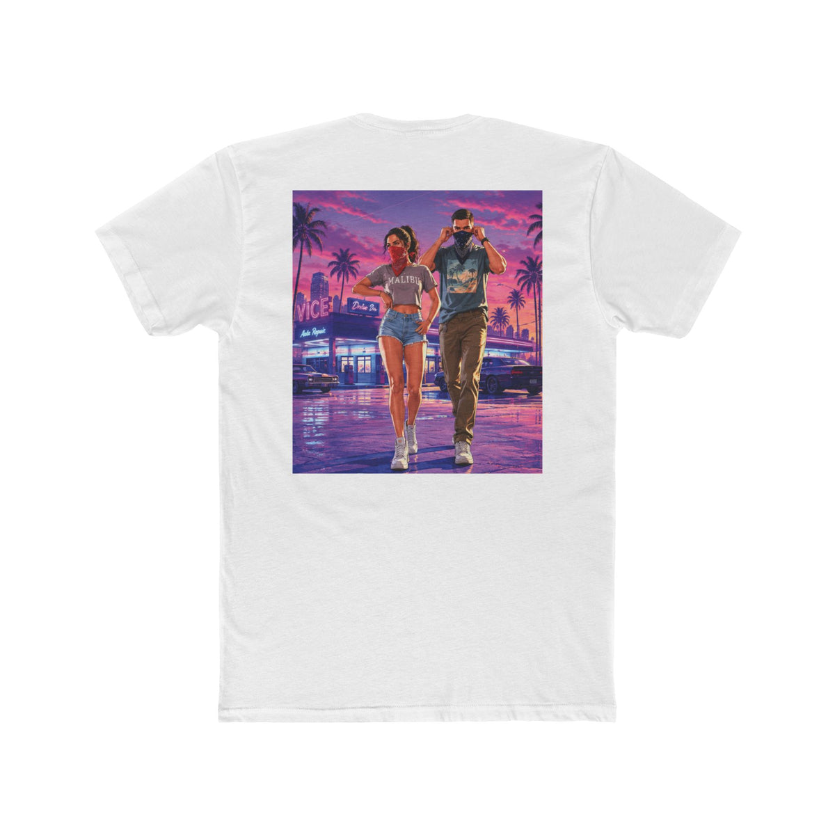 Retro Miami Night Tee — Vaporwave Couple Graphic T-Shirt