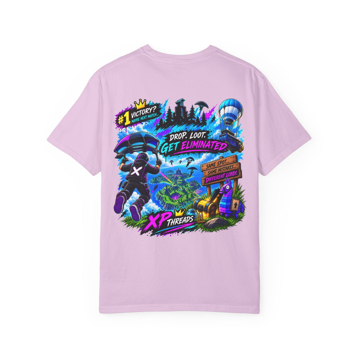 Drop Loot Get Eliminated Gamer Graphic T-Shirt | XP Threads
