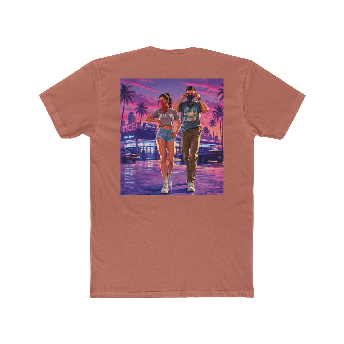 Retro Miami Night Tee — Vaporwave Couple Graphic T-Shirt