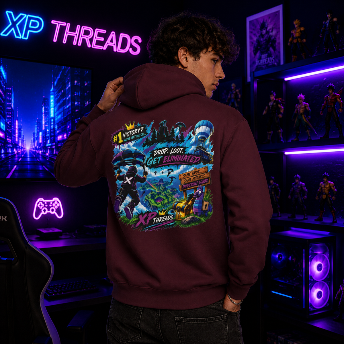 Gaming College Hoodie – 'XP Threads' Battle Royale Graphic Pullover