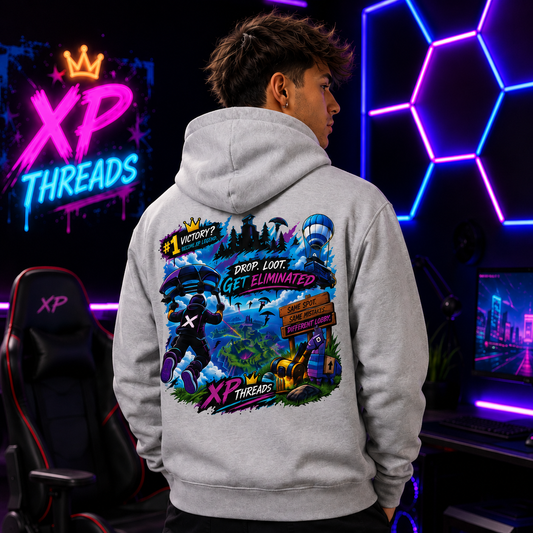 Gaming College Hoodie – 'XP Threads' Battle Royale Graphic Pullover